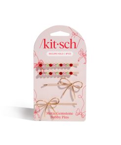 Metal Gemstone and Bow Bobby Pins