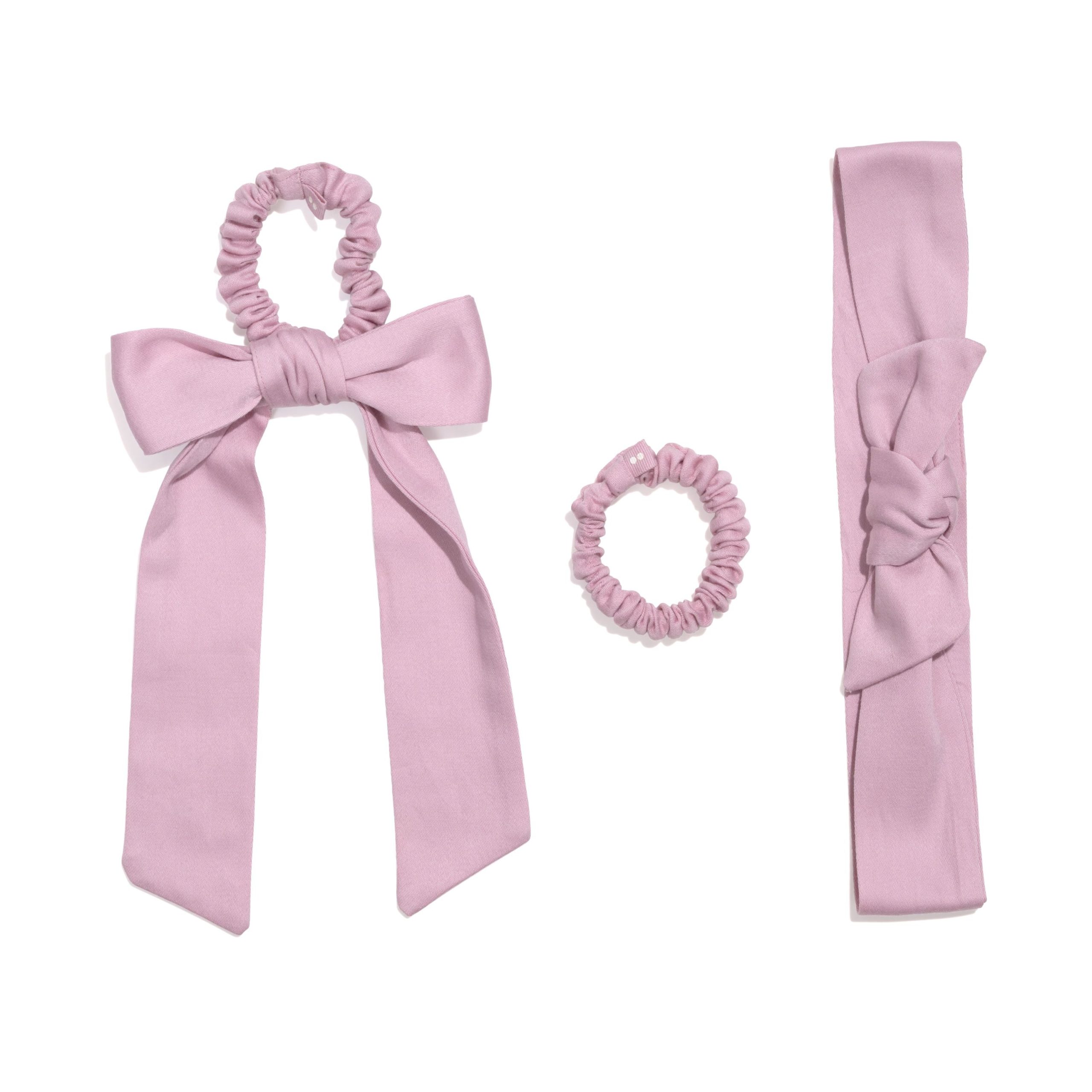 KOOSHOO_1104RBSVTI_Plastic-freeSatinBowScrunchie_VioletIce_OFF-PACK_3-ways.jpg