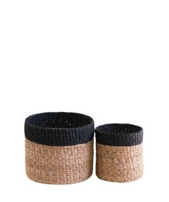 Abaca Cylinder Tabletop Basket. nested set of 2
