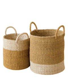 Abaca Cylinder Basket with Handles. Set of 2