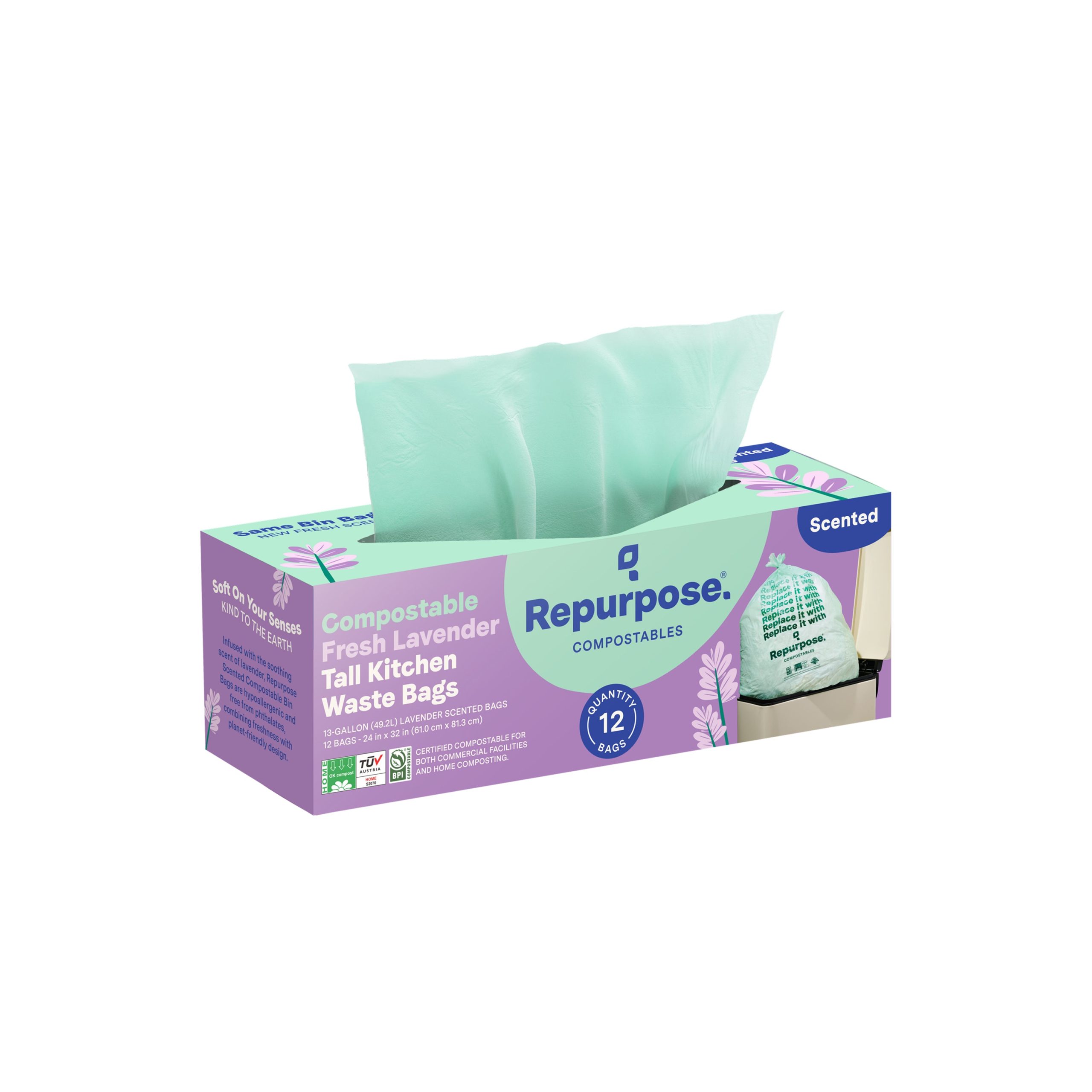 Repurpose_ScentedTallKitchenBags12ct13gal_CompostableLavender_Front_1.jpg