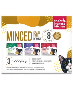 Minced Wet Cat Food Grain Free in Bone Broth Gravy. Variety Pack